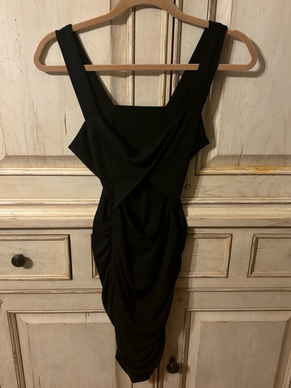 Black Draped Mini Dress with Wide Straps